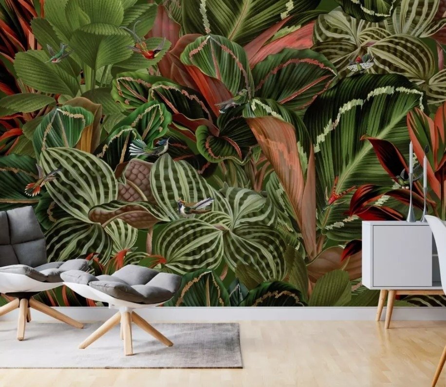 Tropical Rainforest with Little Birds Wallpaper Mural - Peel and Stick