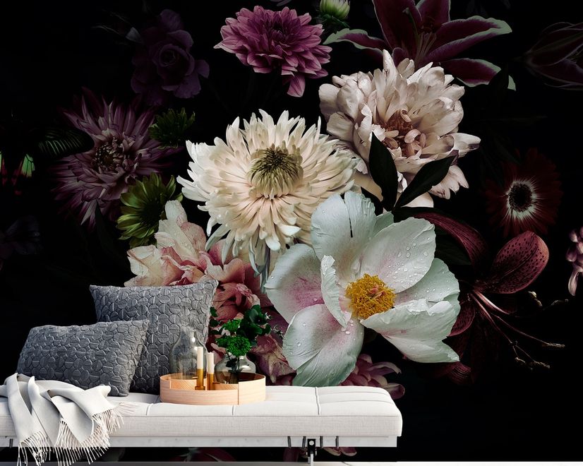 Dark Garden Florals Wallpaper Mural