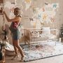 Kids Wooden Style World Map with Colorful Animal Silhouette Wallpaper Mural