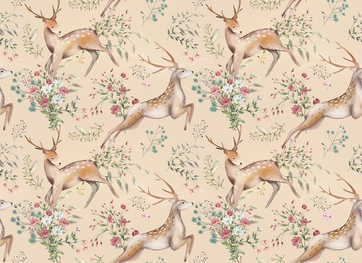 Nursery Vintage Floral with Deer Wallpaper Mural • Wallmur®