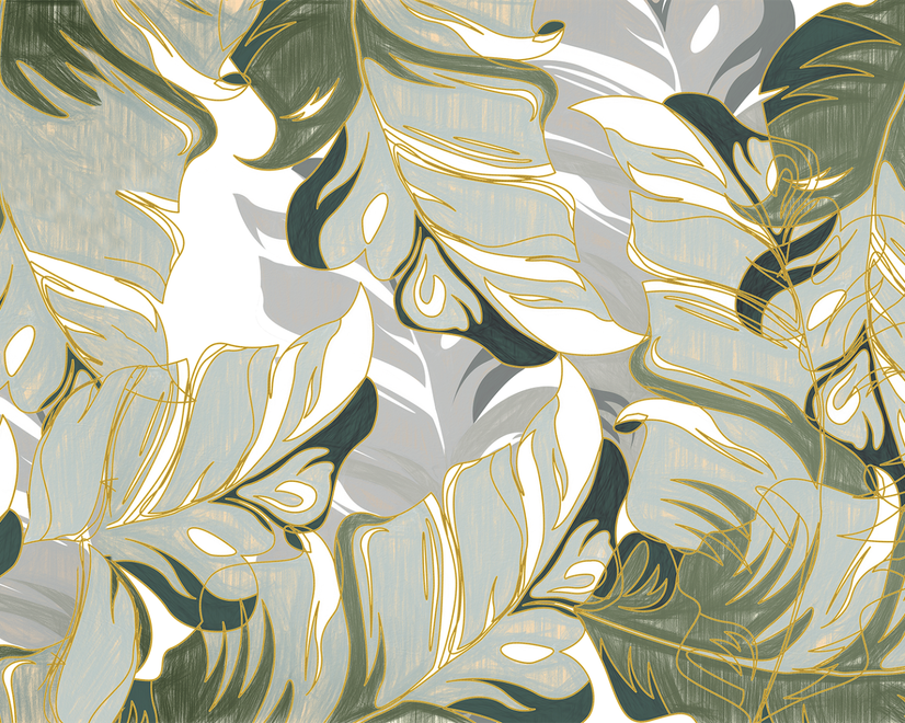 Papier peint panoramique de feuilles fraîches tropicales