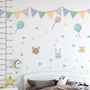 Nursery Cute Animals with Colorful Bunting and Triangle Flags Wall Decal Sticker