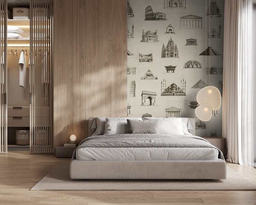 Vintage World Architecture Sketch Wallpaper Mural