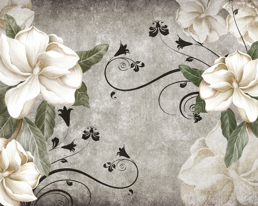 Vintage Creme Blumen Kunst Fototapete