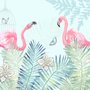 Papier peint panoramique flamant rose vintage avec feuilles tropicales