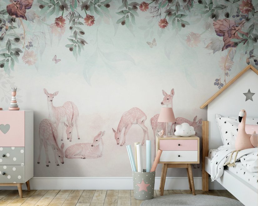 Papier peint cerfs dans le jardin floral