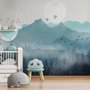 Fototapete mit Nebelgebirgslandschaft und Mond