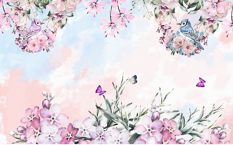 Aquarell Rosa Blumengarten Fototapete