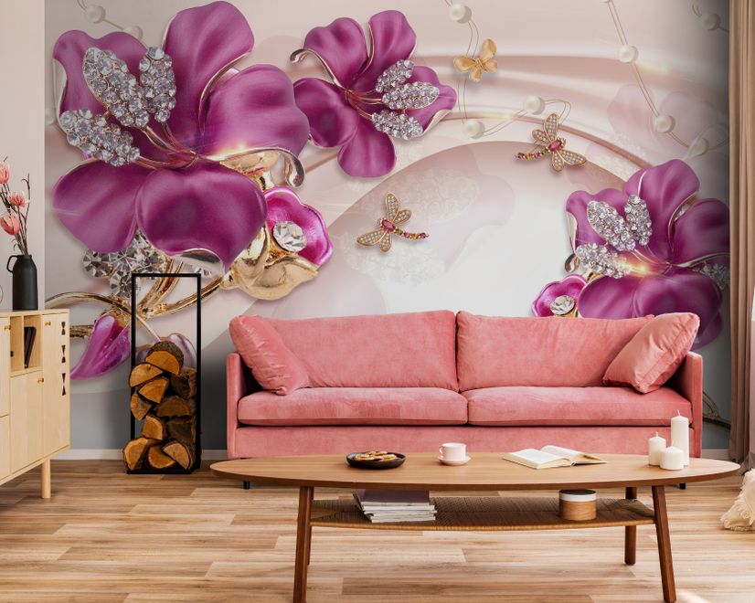 Pink Jewellery Lily Floral Wallpaper Mural