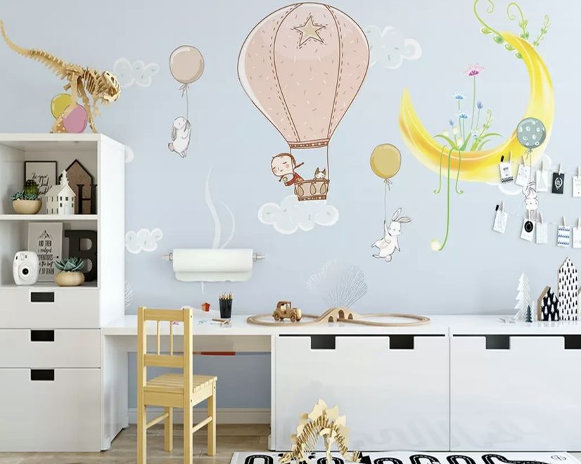 Cartoon Winterscape and Rabbit Flying Wallpaper Mural
