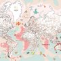 Pink Political World Map with Animals Wallpaper Mural