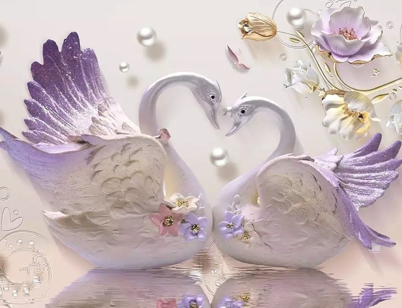 3D Embossed Look Swan Wallpaper Mural