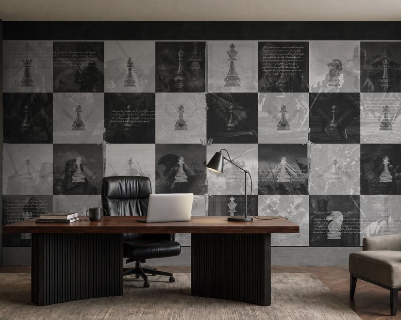 Monochrome Medieval Chessboard Historical Wallpaper Mural