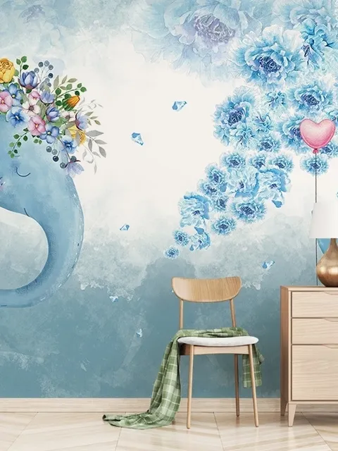 Cartoon Blue Elephant Wallpaper Mural
