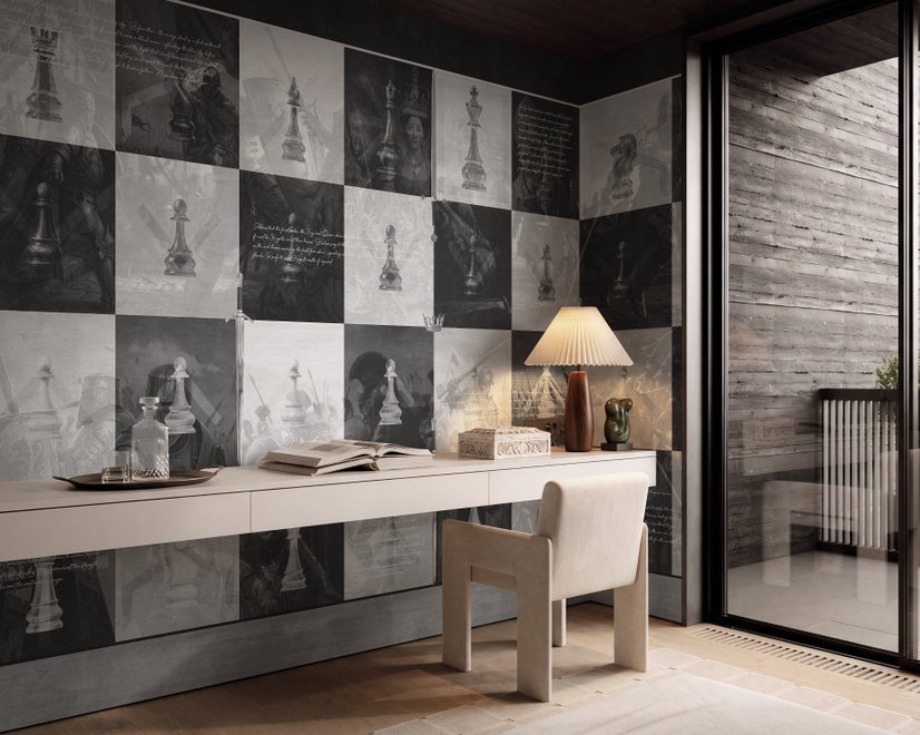 Monochrome Medieval Chessboard Historical Wallpaper Mural