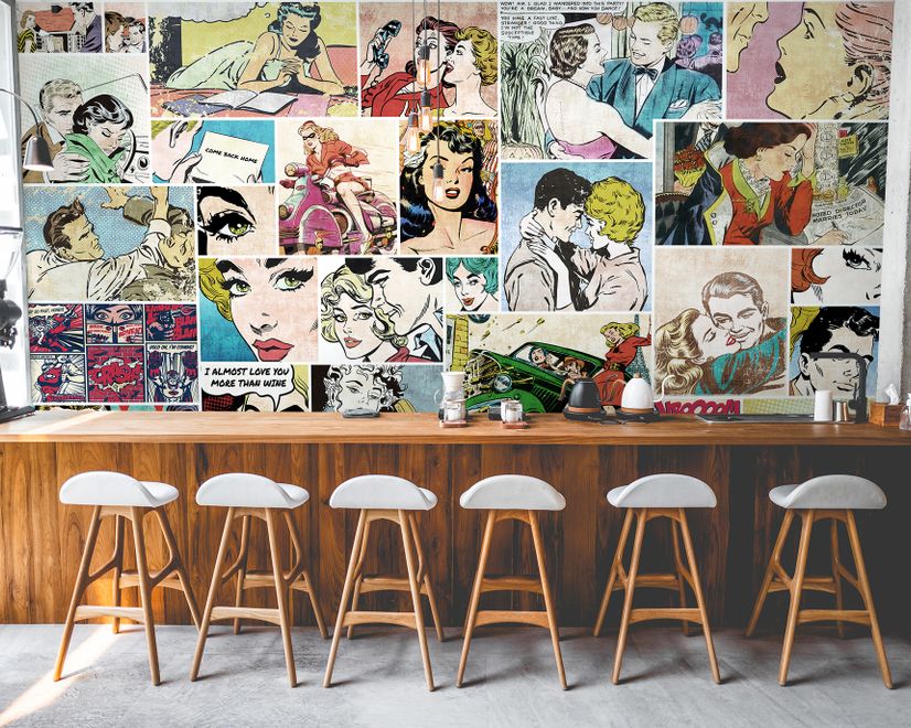 Retro Pop Art Comic Faces Wallpaper Mural