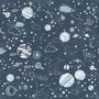 Dark Space Starry Sky with Blue Planets Wallpaper Mural