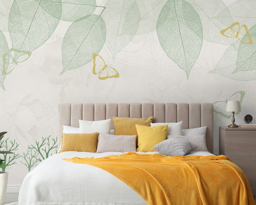 Leaf Veins with Little Forest Pattern Wallpaper Mural