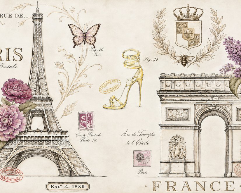 Colorful Drawing Eiffel Tower Wallpaper Mural