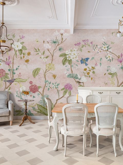 Papier peint panoramique floral Chinoiserie coloré