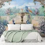 Painting Garden with Fountain, Peacock and Roman Column Wallpaper Mural