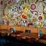 Cartoon Colorful Fast Foods and Pizza Wallpaper Mural