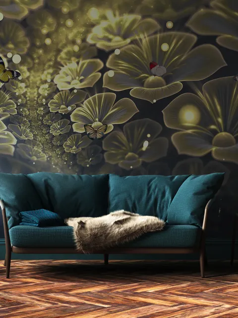 Dark Floral of Yellow Light Wallpaper Mural