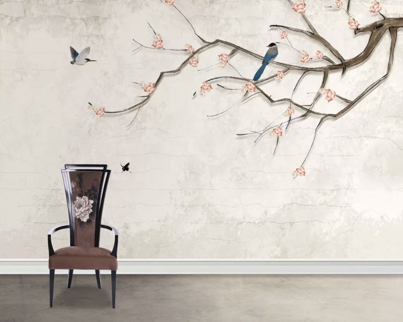 Colorful Birds and Cherry Blossom Tree Wallpaper Mural