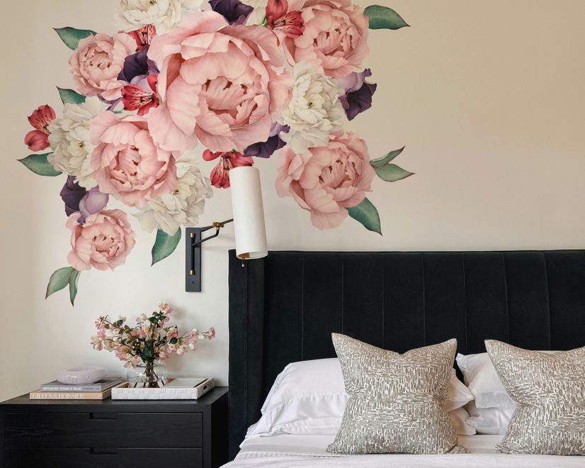White Pink Peony Florals with Red Purple Tulips Wall Decal Sticker
