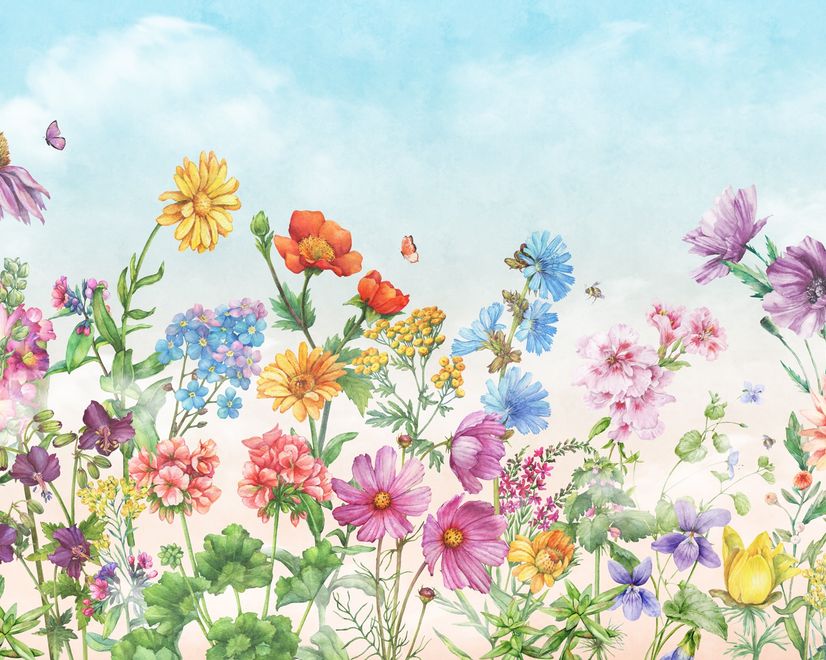 Süße Kinderzimmer Blumen Garten Fototapete