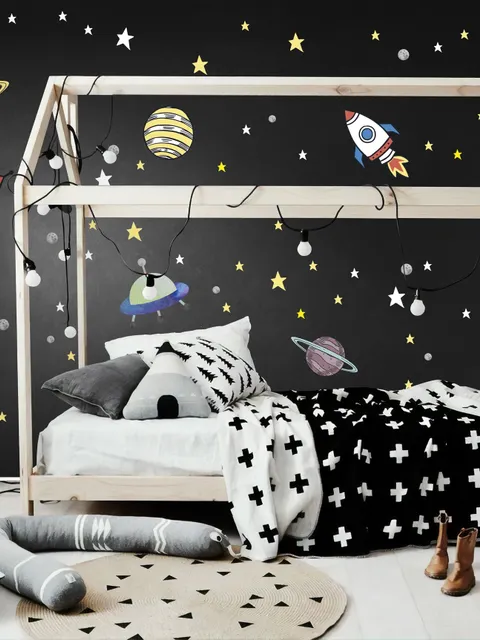 Espace coloré avec petites étoiles tombantes et planètes Stickers muraux
