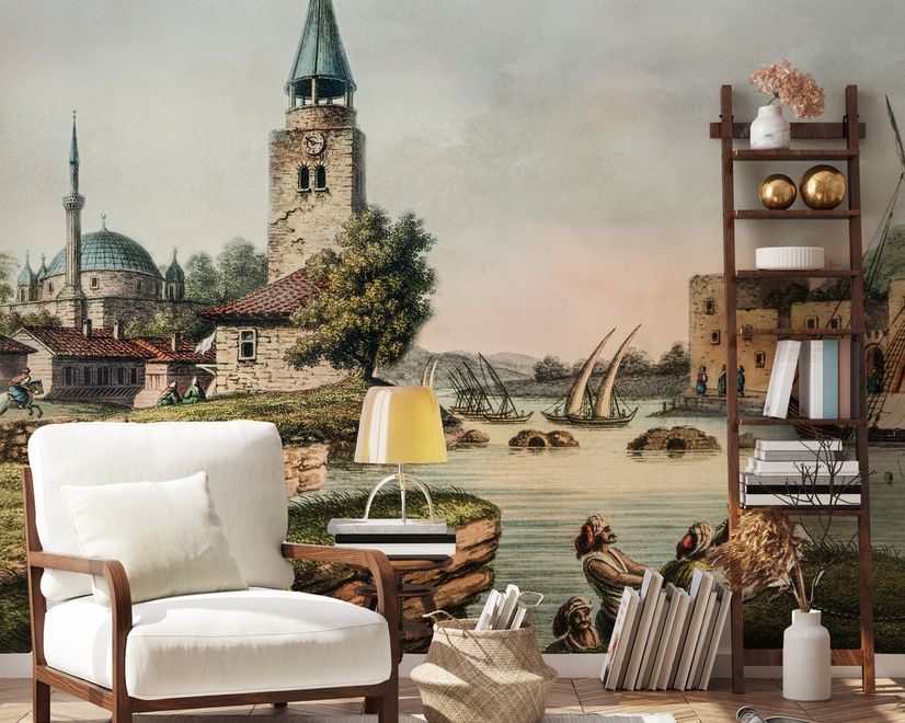 Historical City Wall on Seaside Wallpaper Mural