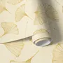 Ginkgo leaf wallpaper with ochre-gold linework on warm ivory and cream parchment ground