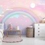 Papier peint panoramique de la chambre d'enfant avec des montagnes colorées et des étoiles brillantes