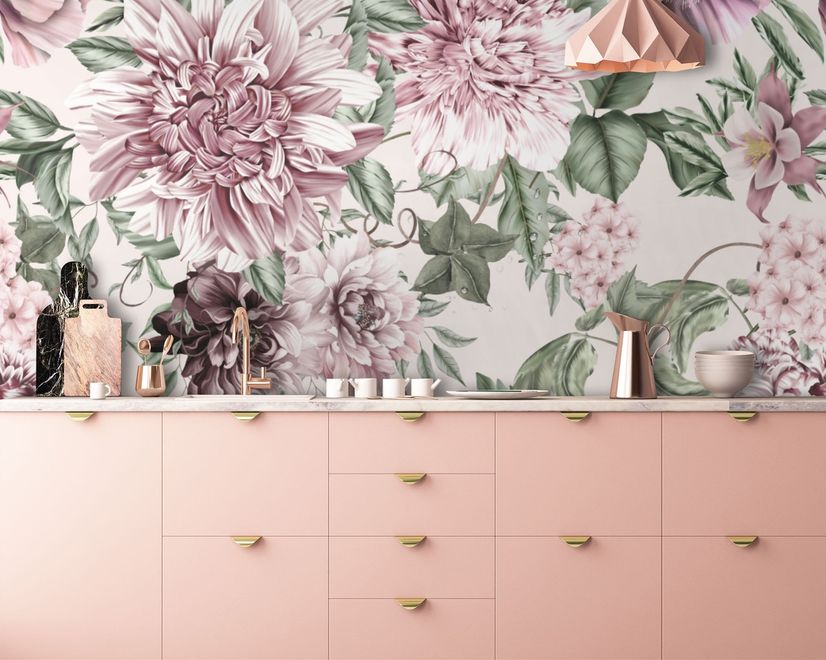 Florals With Green Leafs Wallpaper Mural