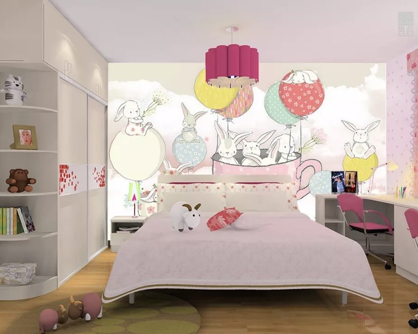 Papier peint panoramique lapins volants dans les tasses avec ballons