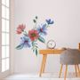 Blue Red Watercolor Daisy Floral Bouqet Wall Decal Sticker