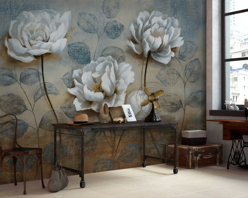 Vintage Oil Painting Peony Floral Wallpaper Mural