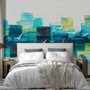 Abstract Turquoise Square Pattern Wallpaper Mural