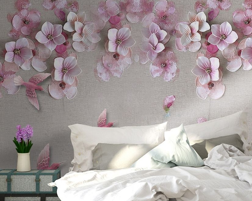 Cherry Blossom with Pink Birds Wallpaper Mural