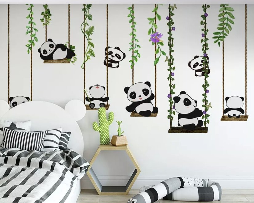 Panda Bears with Swing Wallpaper Mural