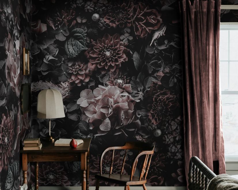 Dark Floral Hydrangea Wallpaper Mural