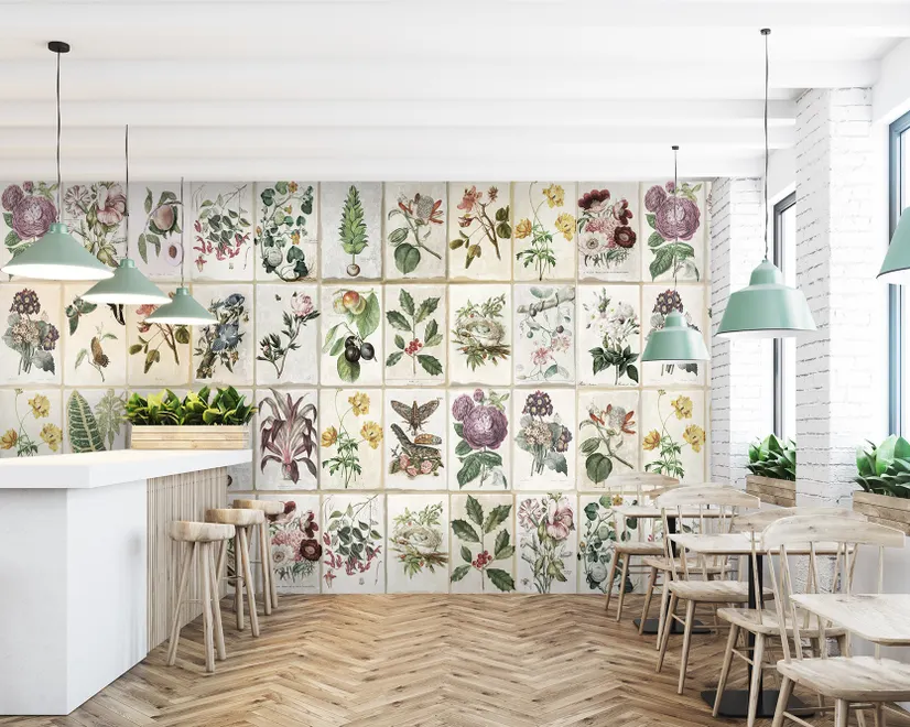 Vintage Floral Ceramic Art Wallpaper Mural