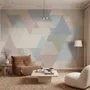 Pastel abstract wallpaper with overlapping sky blue, blush, cream, sage and grey textured triangles