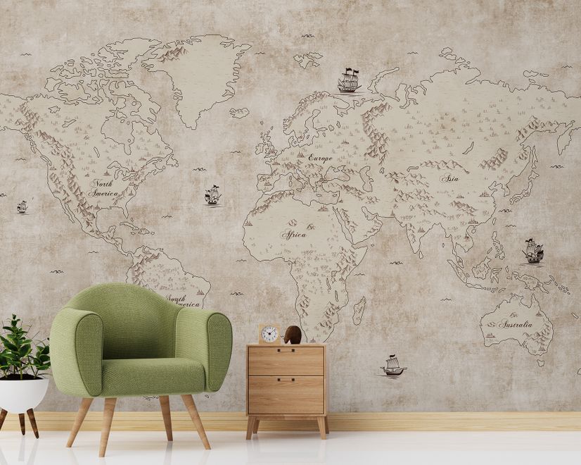 Vintage Old Parchment World Map Wallpaper Mural