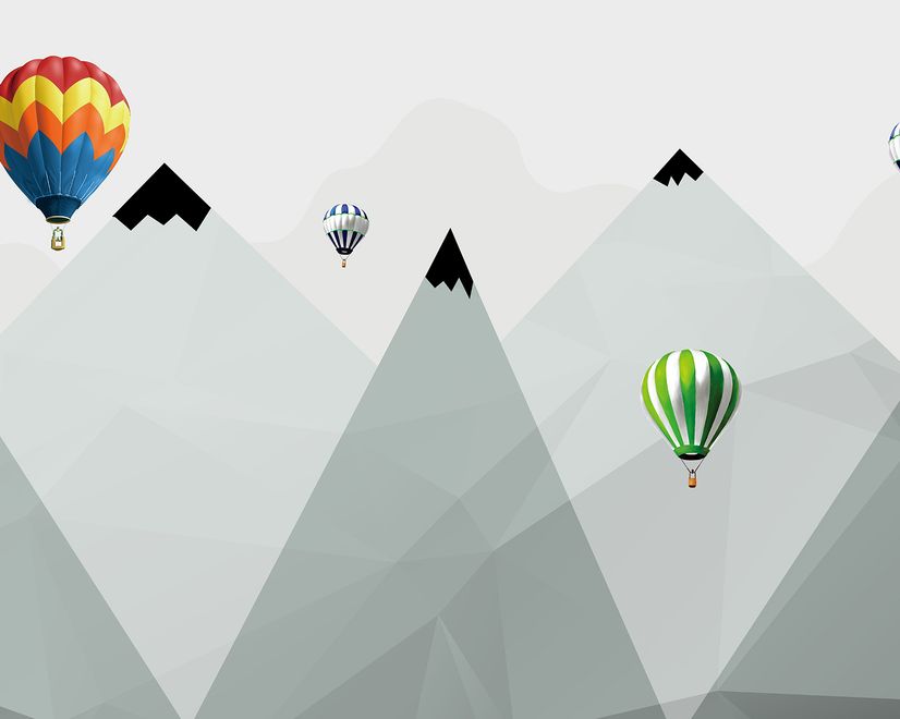 Kinder Fototapete Heißluftballon Berge