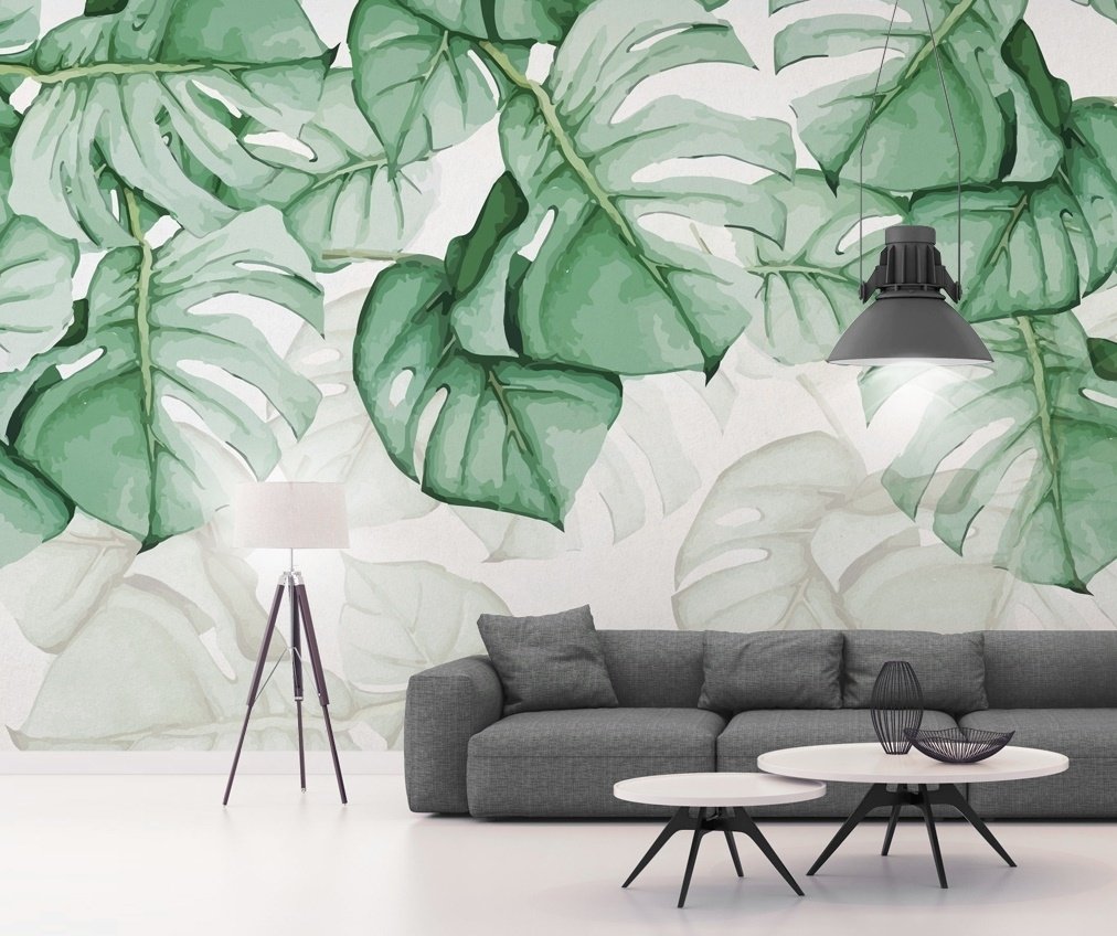 Light Green Tropical Leaves Wallpaper Mural - Peel and Stick