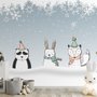 Papier peint panoramique animaux d'hiver cartoon renard et panda