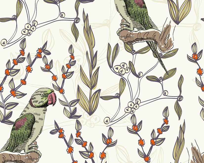Papier peint perroquet sur branches