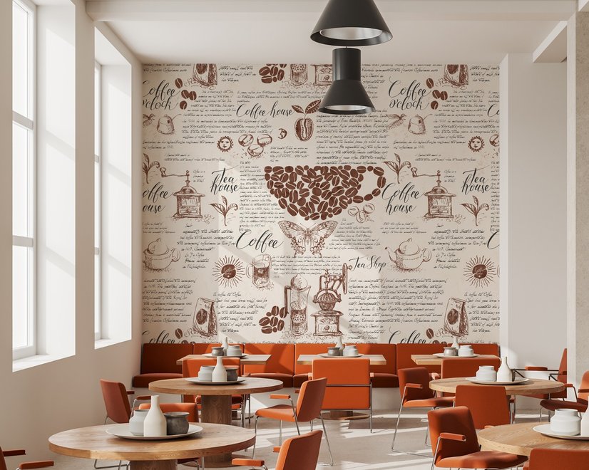 Papier peint vintage de l'histoire du café et de la théière